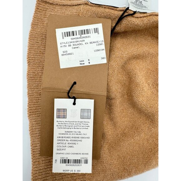 Burberry BB Roundel Logo Graphic Cashmere Blend Beanie Camel - Picture 8 of 10
